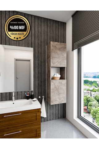 Lisa Bölmeli, Kapaklı Ve Duvara Monteli Banyo Dolabı Çok Amaçlı Dolap Gri