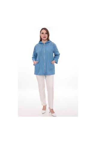 Lady Majestic Büyük Beden %100 Cotton Kapüşonlu Hırka Rahat Ve Şık Tasarım - 44462 Mavi