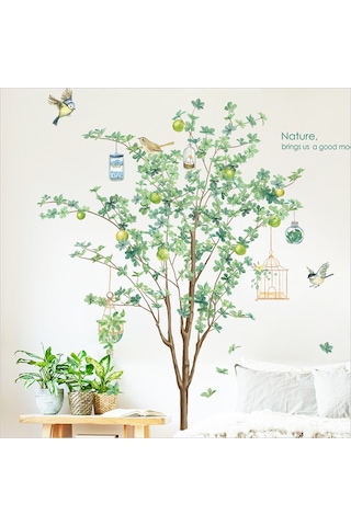 Gajeena Yeşil Orman Desenli Otomatik Yapışkan Duvar Sticker, Oturma Odası Dekorasyonu, Su Geçirmez Malzeme, Büyük Ağaç Arka Plan, İç Mekan Zenginleştirici Diğer