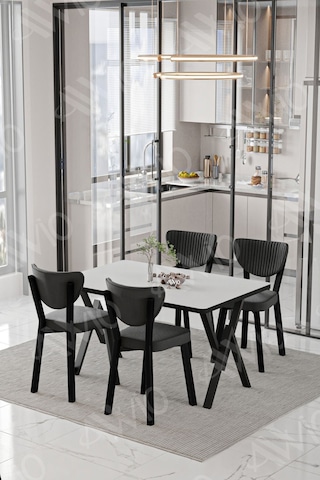 Avvio Rubi Elma Sandalye 80x120 Yemek Masası Mutfak Masası 4 Kişilik Masa Sandalye Takımı Düz Beyaz