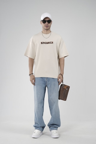 King-Brich Oversize Kalıp Kingbrich Baskılı Tişört Bej