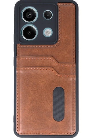 Newface - 300 - Xiaomi Redmi Note 13 Pro 5g Kılıf Sara Kartvizitli Deri Kılıf - Glblseme - - Taba