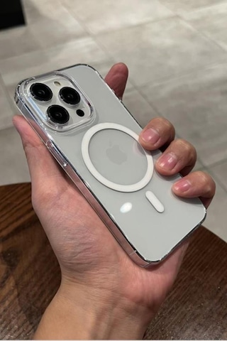 Apple İphone 15 Pro Kılıf Magsafe Wireless Kablosuz Şarj Destekli Şeffaf Darbe Emici Kapak Şeffaf