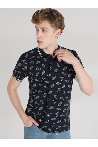 Colin's Colins Regular Fit Baskılı Lacivertvert Erkek Polo Yaka Kısa Kol Tişört 001