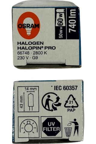 Osram Halopin 50w 60w 2800k Sarı Işık G9 Duylu Halojen Ampul 4 Adet