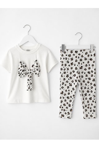 Baby Lory Kids Store Kız Çocuk Leopar Desenli Tayt Takım Beyaz - Leopar