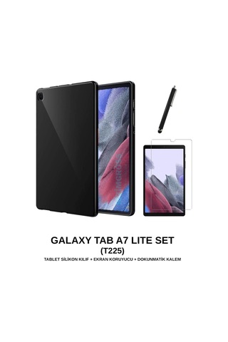 Samsung Galaxy Tab A7 Lite T225 Silikon Siyah Kılıf + Ekran Koruyucu + Dokunmatik Kalem Diğer