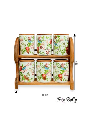 Mıss Betty 9886 Mıra Standlı 6lı Porselen Baharatlık Kırmızı