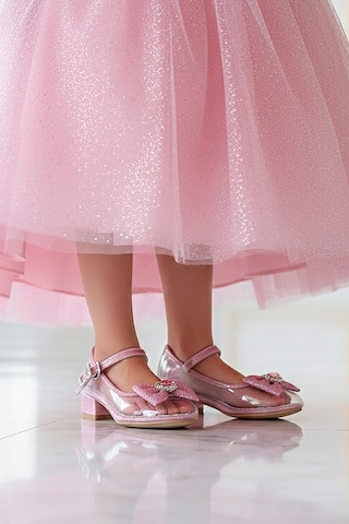 Kiko Kids Asel Kız Çocuk Simli Topuklu Abiye Şeffaf Ayakkabı Pembe