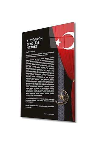 Atatürk'ün Gençliğe Hitabesi Cam Tablo Modern Ev Ofis Salon Hediyelik Büyük Tablo Duvar Dekoru