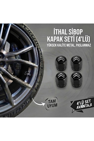 Citroen Grubu İle Uyumlu Alüminyum Altıgen Sibop Kapak Seti Siyah - İthal Sibop Kapağı 4lü Set