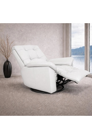 Smarto Relax Zürih Vıp Elektrikli Döner Sallanan Tv Koltuğu Kontrol Panelli Ergonomik Gerçek Deri Baba Koltuğu Beyaz