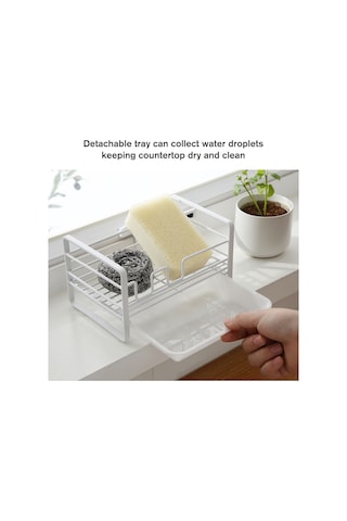 Ruicoo Beyaz Demir Sponge Rakusu - Mutfak Lavabo Sulama Tüpü, Banyo Sabunu Ve Fırça Depolama İçin Mini Sıvı Akıtıcı Rak Beyaz