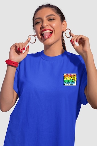 Unisex Renkli Graffiti Baskılı Oversize Beyaz T-shirt Lacivert