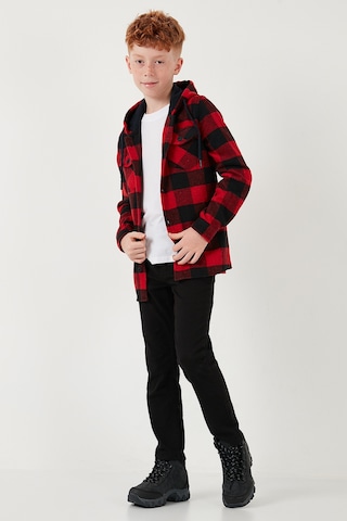 Lela Kapüşonlu Çift Cepli Ekoseli Oduncu Erkek Çocuk Gömlek Cf25W81787 Kırmızı