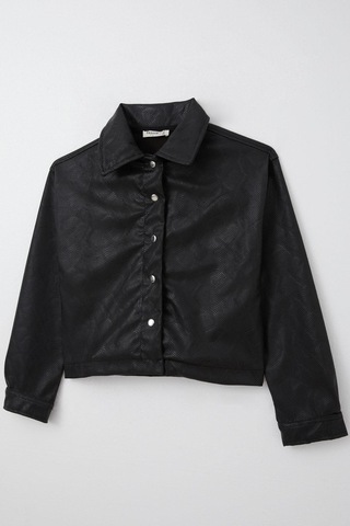 Breeze Kız Çocuk Deri Ceket Çıtçıtlı Desenli 9-14 Yaş, Siyah Siyah