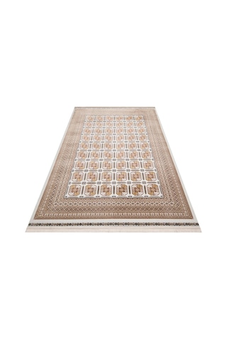 Sateen Afghan Sfg 02 Beige Afgan Desenlerine Sahip Hav Vermeyen Özel İplerle Dokunan Yıkanabilir Ve Özel Kaymaz Tabanlı Sık Dokuma Makine Halısı Bej