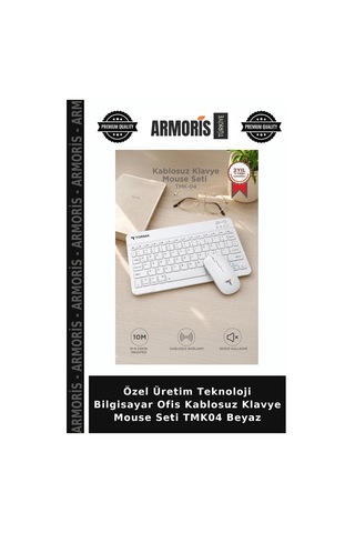 Özel Üretim Teknoloji Bilgisayar Ofis Kablosuz Klavye Mouse Seti Tmk04 Beyaz Diğer