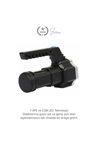 Fener Usb Şarjlı El Feneri 7 Xpe Cob Led 5 Modlu Şarj Göstergeli Güçlü Işıldak Abs Gövdeli Taşınabi Çok Renkli