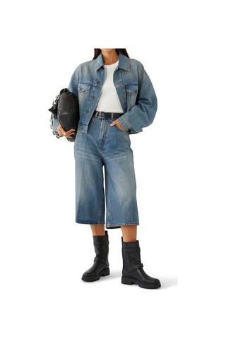 Haikure Kenarları Geniş Denim Pantolon Mavi
