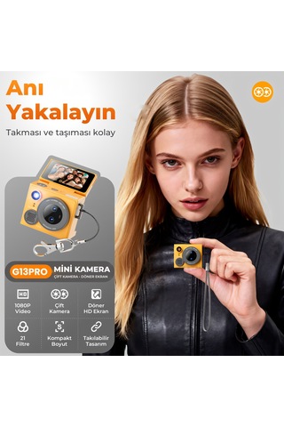 Fırsattan G13 Pro Mini Kamera 1080p Döner Ekranlı Kompakt Dijital Fotoğraf Makinesi