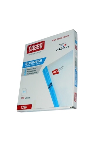 Poşet Dosya A4 Kristal 100 Lü 1 Paket Cassa 7296 Kalın Poşet Dosya Föy Mavi Şeritli 100 Mikron Şeffaf Belge Arşivleme 1 Adet