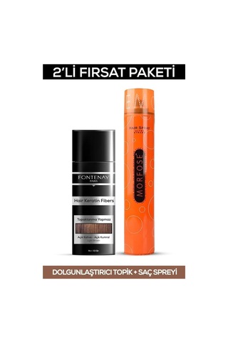Saç Dolgunlaştırıcı Keratin Fibers Açık Kahve Topik Saç Tozu 50gr + Saç Spreyi 400ml 2'li S Renkli