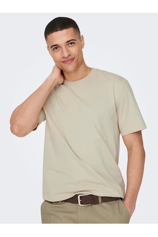 Only & Sons Erkek Regular Fit %100 Pamuk Basic T-shirt - 22025208 Bej