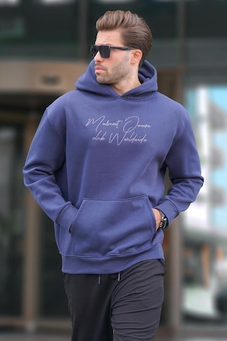 Madmext Lacivert Kapüşonlu Cep Detaylı Baskılı Erkek Sweatshirt 7064-lacivert Lacivert