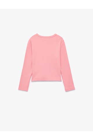 Koton Kedi Nakışlı Slim Fit Pamuklu Kaşkorse Bisiklet Yaka Uzun Kollu Tişört Pembe 7wkg10518ak Gül