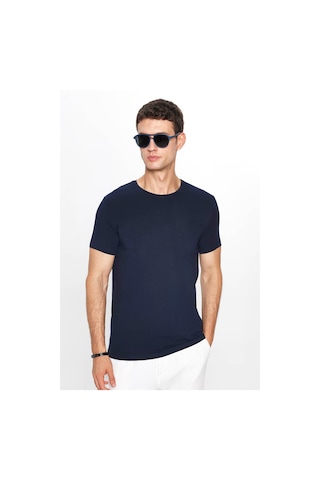 Tudors Erkek Slim Fit Dar Kesim Pamuklu Yumuşak Dokulu Esnek Kumaş Düz Basic Lacivert Bisiklet Yaka Tişört-31552-lacivert Lacivert