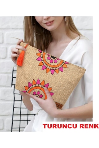 Ju Yaratıcı Tasarım Hasır Kadın Portföy & Clutch Üçgen Çanta