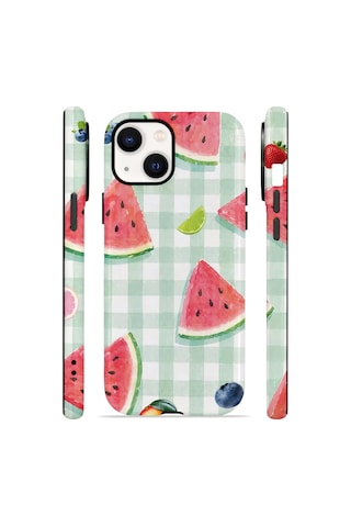 Apple iPhone Uyumlu 13 Vorian Çift Katmanlı Magsafe Kılıf Watermelon Picnic Gingham