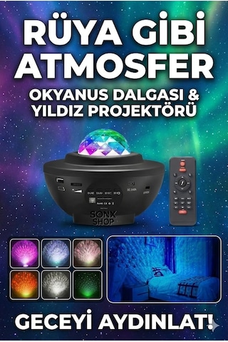Galaksi Yıldız Projektörü Ve Bluetooth Hoparlör 10 Renk Modlu Okyanus Dalgalı Gece & Disko Lambası Diğer