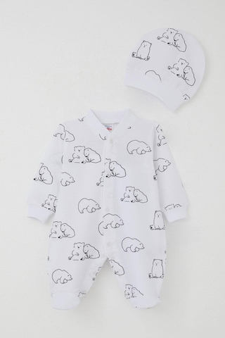 Breeze Erkek Bebek Patikli Tulum Sevimli Kutup Ayıcığı Desenli 0-6 Ay, Beyaz Beyaz