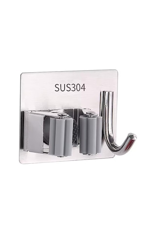 Ayt Sunup Sn-26354 Kancalı Duvara Monte Süpürge Paspas Tutucu Tutacağı Banyo Düzenleyici Paslanmaz Çelik 60x80mm Gri