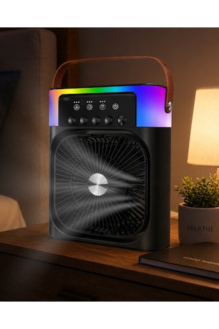Usb Şarjlı Masaüstü Sprey Fan Taşınabilir Serinletici Rgb Işıklı Mini Klima