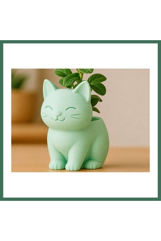 En-cag 3d Baskı Sevimli Kedi Saksı - Figürlü Sukulent Saksısı-mint Bss Standart