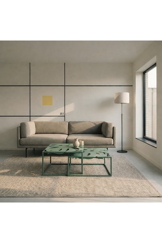 Monstera Yaprak Formlu 2 Li Metal Orta Sehpa Modern Zigon Sehpa Seti Yeşil
