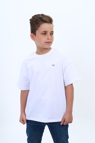 Toontoy Kids Toontoy Erkek Çocuk Pamuklu Bisiklet Yaka Kısa Kollu Düşük Omuz Baskılı Basic Tişört 22978 Beyaz