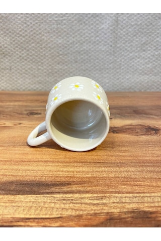 Bulut Papatya Desenli El Yapımı Seramik Kupa, Mug, Türk Kahvesi