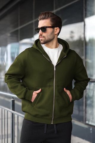 Madmext Haki Fermuarlı Kapüşonlu Erkek Hırka E7174 Haki