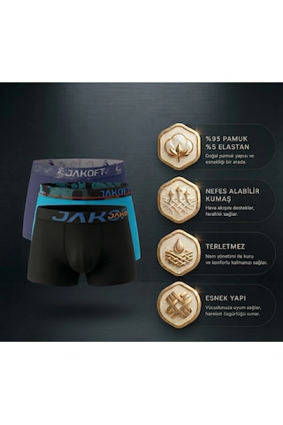 Jakoft Classic Pamuklu Erkek Boxer 3'lü Paket Siyah - Mavi - Lacivert