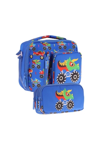 Kaukko Kids Erkek Çocuk Mavi Yeşil Canavar Üç Bölmeli Thermo Beslenme Çantası Ve Kalemlik Seti L7255+l8255 Mavi - Yeşil
