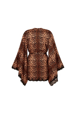 Agent Provocateur Molly Kimono Leo Siyah Desenli Ipek Saten, Fransız Dantel Detaylı Zamansız Klasik Leopar