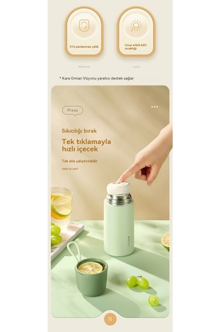 Aurora Büyükkapasiteli Paslanmazçelik Termos Fincan Mavi Gök Mavisi