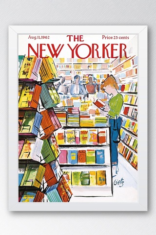 The New Yorker Çerçeveli Tablo August 11 1962 - Arthur Getz Kitapçı Dükkanı
