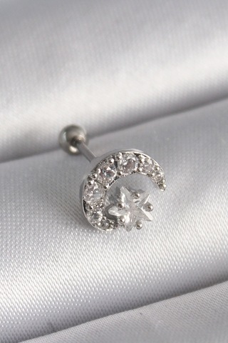 316l Çelik Gümüş Renk Zirkon Taşlı Ay Yıldız Tragus Piercing Diğer