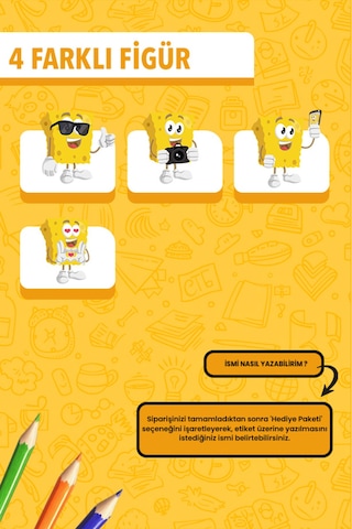 İsim Yazılabilir Sünger Bob Temalı Okul Etiketi Kalem & Defter İçin 200 Adet Çoklu