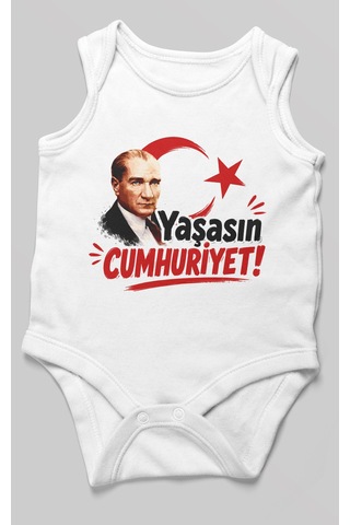 Morivokids Yaşasın Cumhuriyet Sıfır Kol Bebek Body %100 Pamuk Beyaz